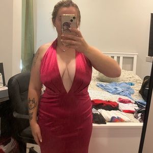 Lulu’s maxi dress with plunging neckline and backless